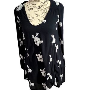 FREE People Mini Dress Womens XS Black White Embroidered Long Sleeve Ope…